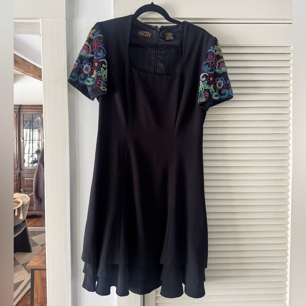Vintage Liz Claiborne Black Dress with Colorful Embroidery